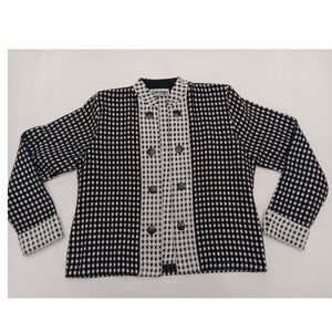 San Remo Vintage Houndstooth Knit Jacket Women's Medium Black White Made in USA